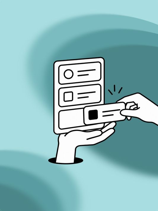 Illustration: Eine Hand setzt ein neues Modul in eine Anwendung ein, die eine zweite Hand trägt.